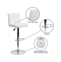 2 Pack Contemporary Vinyl Adjustable Height Barstool With Panel Back And Chrome Base