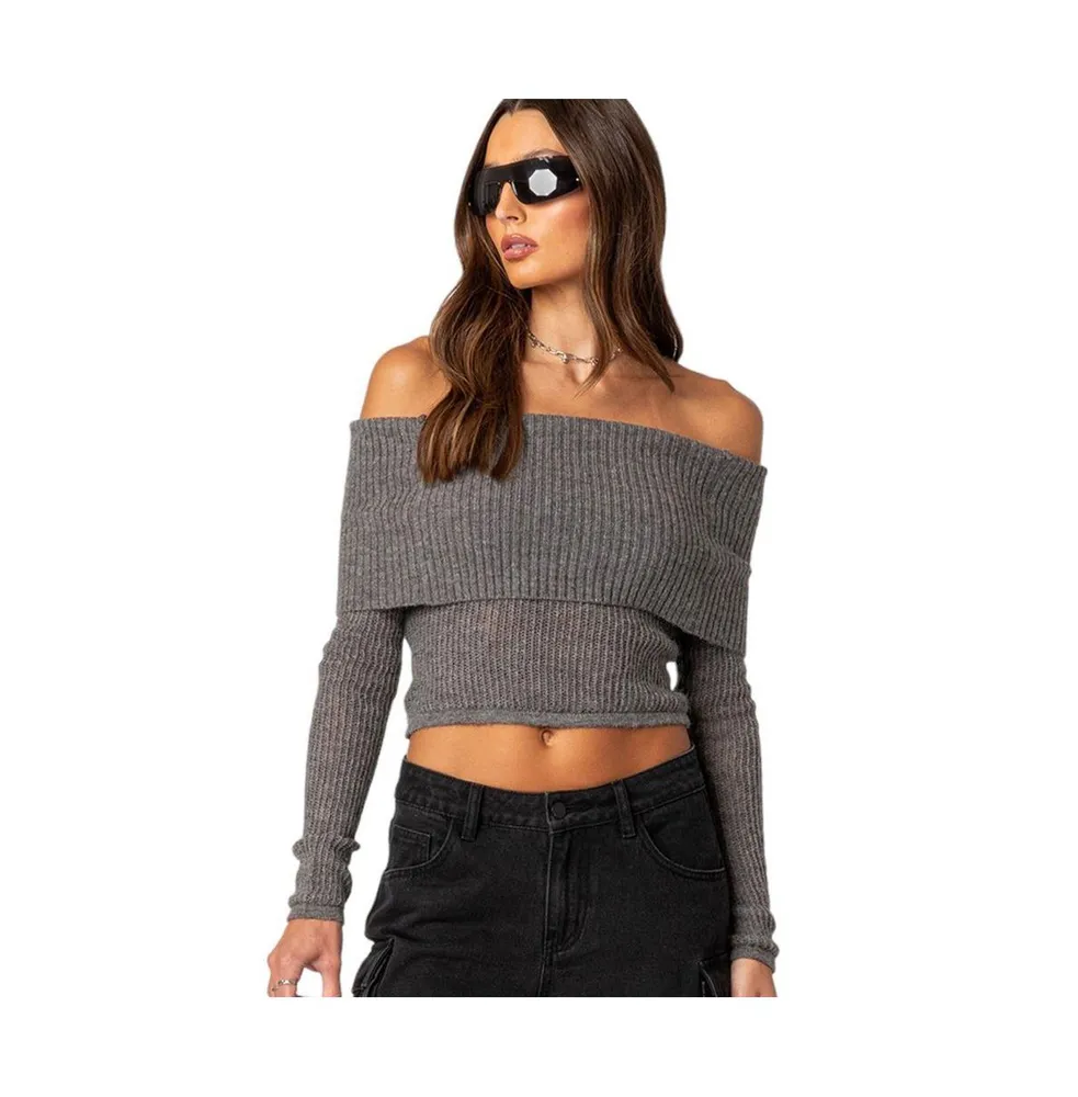 Women's Lili off fold over knit top