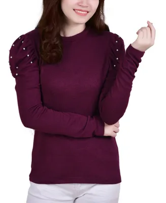 Ny Collection Petite Puff Sleeve Knit Top