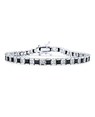 Bling Jewelry Classic Black & White Alternating Sparkling Simulated Gemstone 20CT Square Princess Cut Cubic Zirconia Aaa Cz Tennis Bracelet Girlfriend