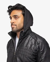 X-Ray Men's Grainy Polyurethane Leather Hooded Jacket with Faux Shearling Lining