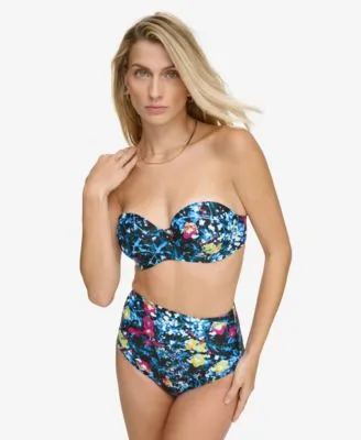 Calvin Klein Womens Printed Balconette Bikini Top Tummy Control High Waist Bottoms