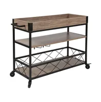 Brookville Rolling Kitchen Serving And Bar Cart With Shelves And Wine Glass Holders