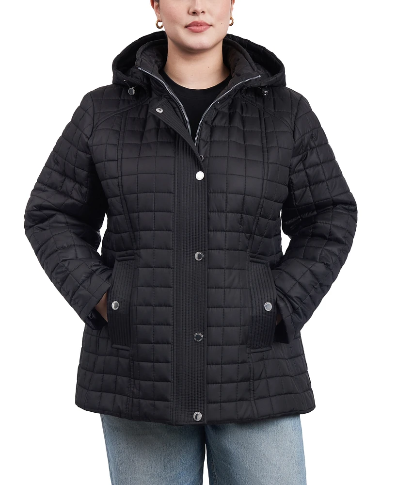 London Fog Women's Plus Hooded Quilted Water-Resistant Coat