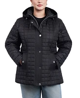 London Fog Women's Plus Hooded Quilted Water-Resistant Coat