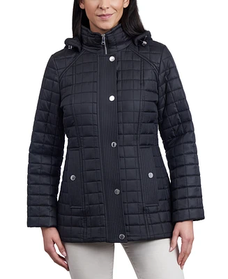 London Fog Women's Petite Hooded Quilted Water-Resistant Coat