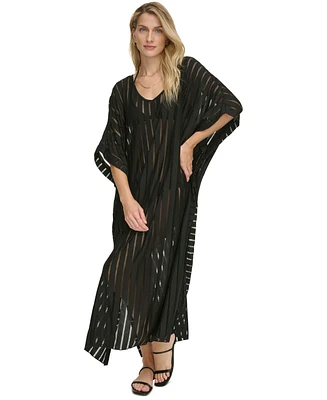 Calvin Klein Striped Maxi Caftan Cover-Up