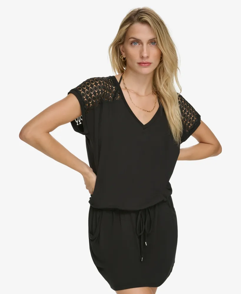 Calvin Klein Crochet-Shoulder Tunic Cover Up