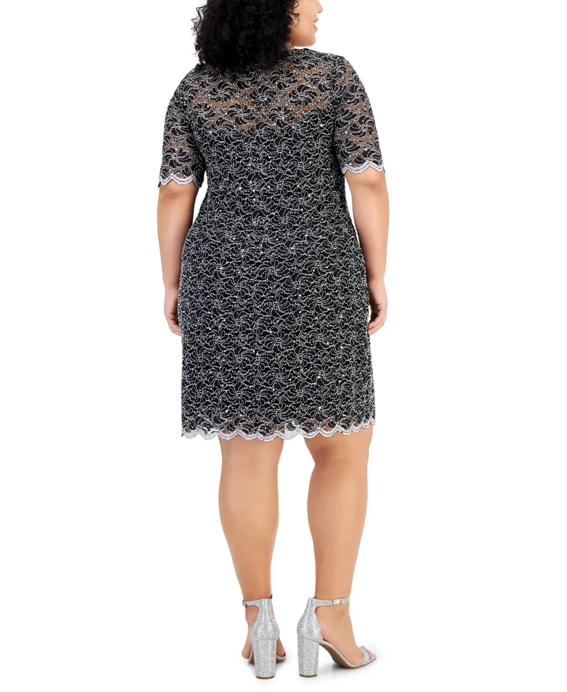 Connected Plus Size Sweetheart-Neck Lace Sheath Dress