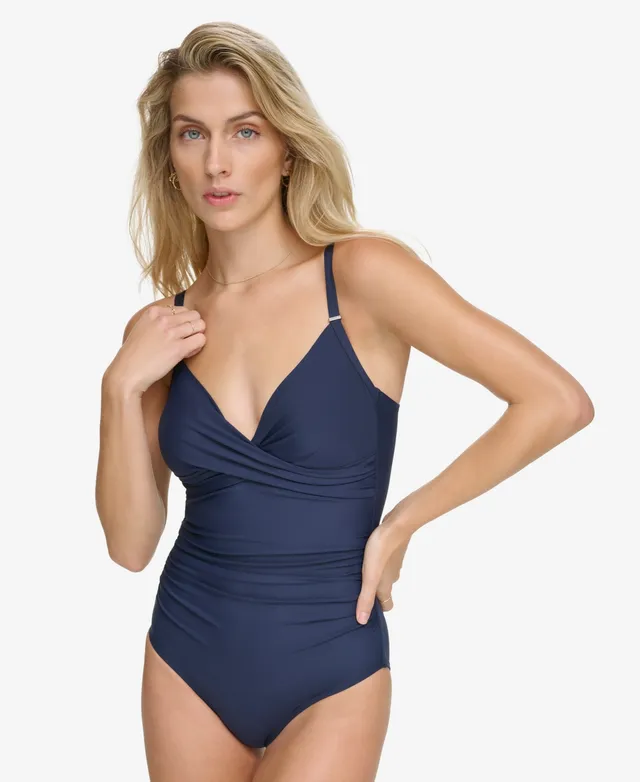 $88 Calvin Klein Twist Tummy-Control Tankini Top Womens Swimsuit Blue Size  2XL
