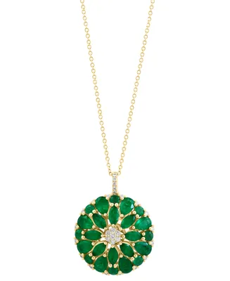 Effy Emerald (6-1/4 ct. t.w.) & Diamond (1/3 ct. t.w.) Cluster 18" Pendant Necklace in 14k Gold