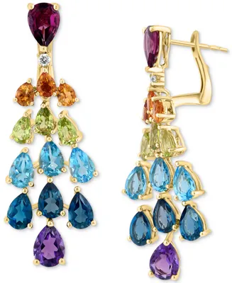 Effy Multi-Gemstone (11 ct. t.w.) & Diamond (1/20 ct. t.w.) Chandelier Drop Earrings in 14k Gold