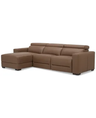 Nevio 115" 3-Pc. Leather Sectional with 2 Power Recliners, Headrests and Chaise, Created For Macy's