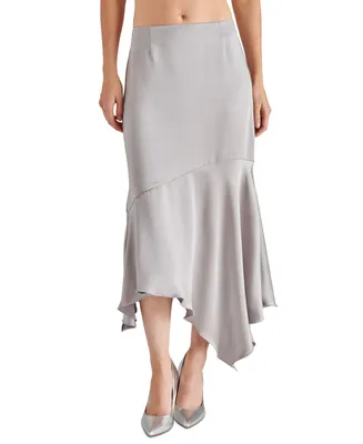 Steve Madden Women's Lucille Satin Asymmetrical Hem Midi Skirt