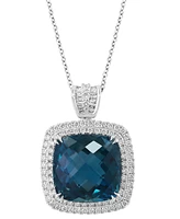 Effy London Blue Topaz (11-3/4 ct. t.w.) & Diamond (7/8 ct. t.w.) Halo 18" Pendant Necklace in 14k White Gold