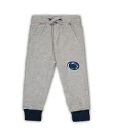 Infant Boys and Girls Wes & Willy Heathered Gray, Navy Penn State Nittany Lions Jie Jie Long Sleeve Bodysuit and Pants Set