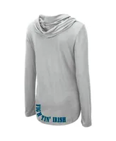 Women's Colosseum Heather Gray Notre Dame Fighting Irish My Lover Lightweight Hooded Long Sleeve T-shirt