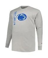 Men's Champion Heather Gray Penn State Nittany Lions Big and Tall Mascot Long Sleeve T-shirt