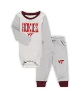 Infant Boys and Girls Wes & Willy Heather Gray Virginia Tech Hokies Jie Long Sleeve Bodysuit Pants Set