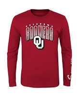 Preschool Boys and Girls Crimson, Heather Gray Oklahoma Sooners Fan Wave Short and Long Sleeve T-shirt Combo Pack