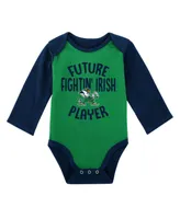Newborn and Infant Boys Girls Green, Gray Notre Dame Fighting Irish 2-Pack Play Time Long Sleeve Bodysuit Set