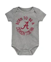 Newborn and Infant Boys Girls Crimson, White, Heather Gray Alabama Crimson Tide Born To Be Three-Pack Bodysuit Set