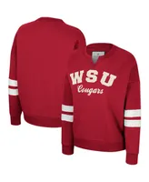 Women's Colosseum Crimson Distressed Washington State Cougars Perfect Date Notch Neck Pullover Sweatshirt