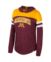 Women's Colosseum Maroon Distressed Minnesota Golden Gophers Speckled Color Block Long Sleeve Hooded T-shirt