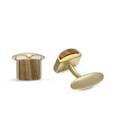 LuvMyJewelry Wood Jasper Gemstone Yellow Gold Plated Sterling Silver Men Cufflinks