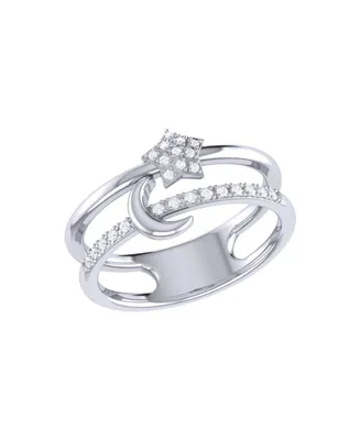 LuvMyJewelry Starlit Crescent Design Double Band Sterling Silver Diamond Women Ring