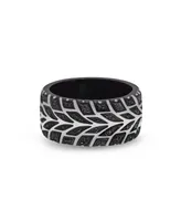 LuvMyJewelry Racer Swag Design Tire Tread Rhodium Plated Sterling Silver Black Diamond Ring