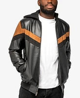 X-Ray Men's Shiny Polyurethane and Faux Suede Detailing with Shearling Lining Hooded Jacket