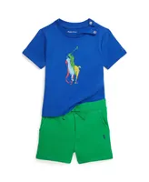 Polo Ralph Lauren Baby Boys Pony Cotton T Shirt and Fleece Shorts, 2 Piece Set