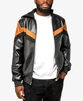 X-Ray Men's Shiny Polyurethane and Faux Suede Detailing with Shearling Lining Hooded Jacket