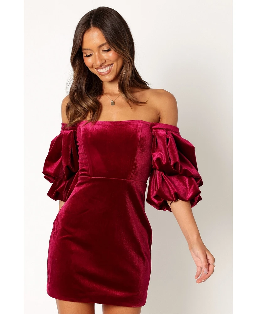 Petal and Pup Womens Dali Off Shoulder Velvet Mini Dress