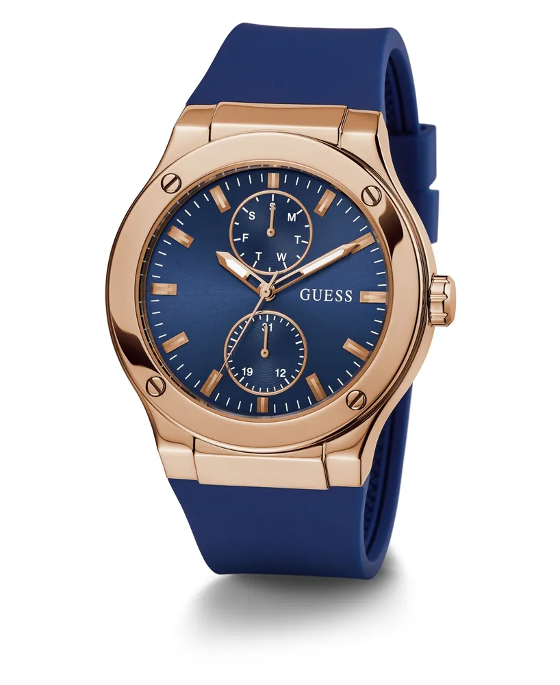 Guess Men's Multi-Function Blue Silicone Watch 45mm