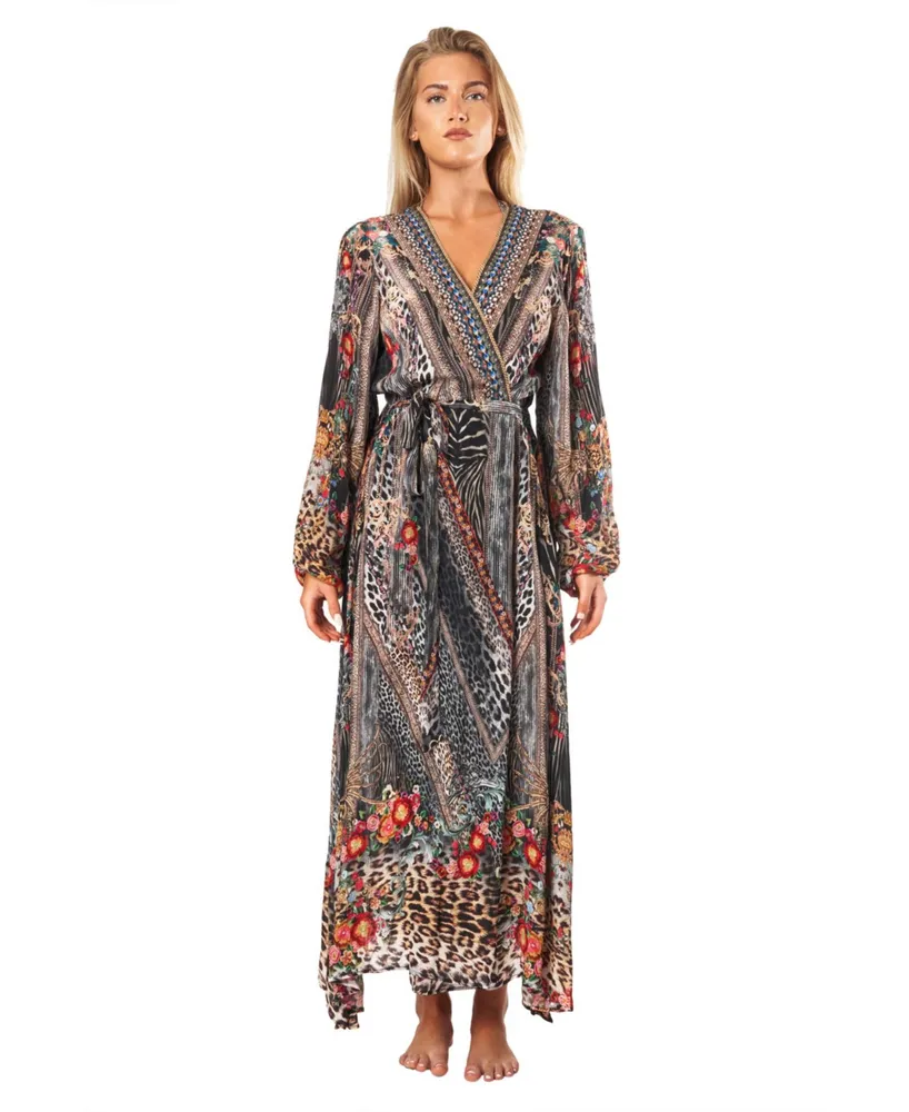 La Moda Clothing Women's Maxi belted cape Cover-up