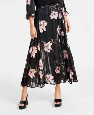 CeCe Women's Pleated Floral Maxi Skirt