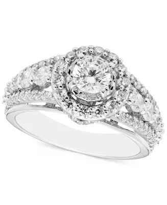 Diamond Halo Triple Row Engagement Ring (1-5/8 ct. t.w.) in 14k White Gold