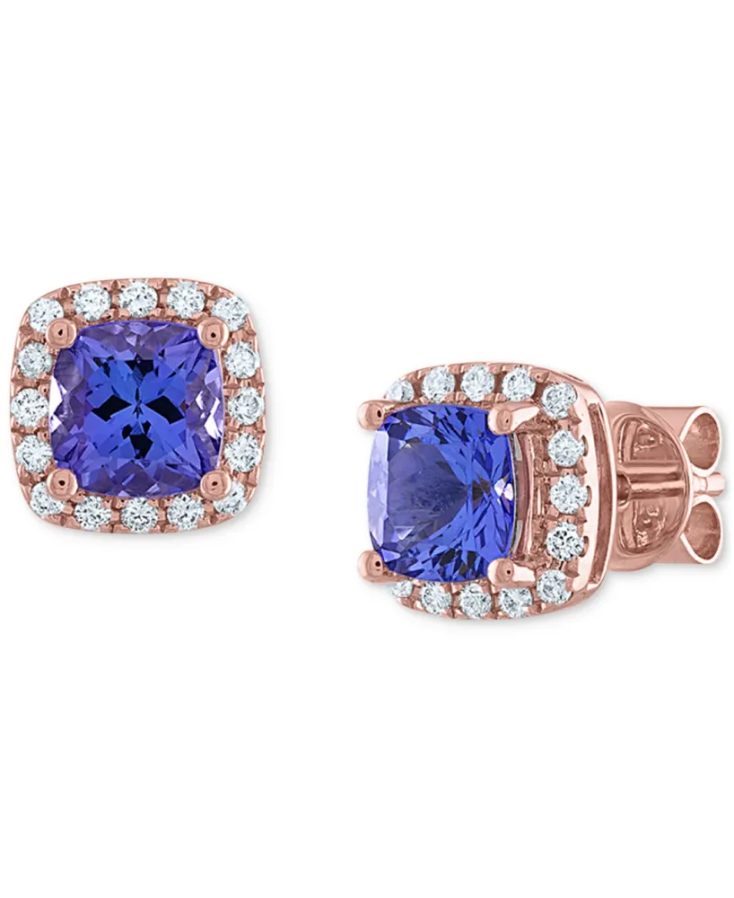 Tanzanite (1 ct t.w.) & Diamond (1/6 ct. t.w.) Halo Stud Earrings in 14k Rose Gold