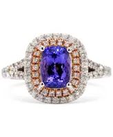 Tanzanite (1-1/2 ct. t.w.) & Diamond (1/2 ct. t.w.) Double Halo Ring in 10k White & Rose Gold