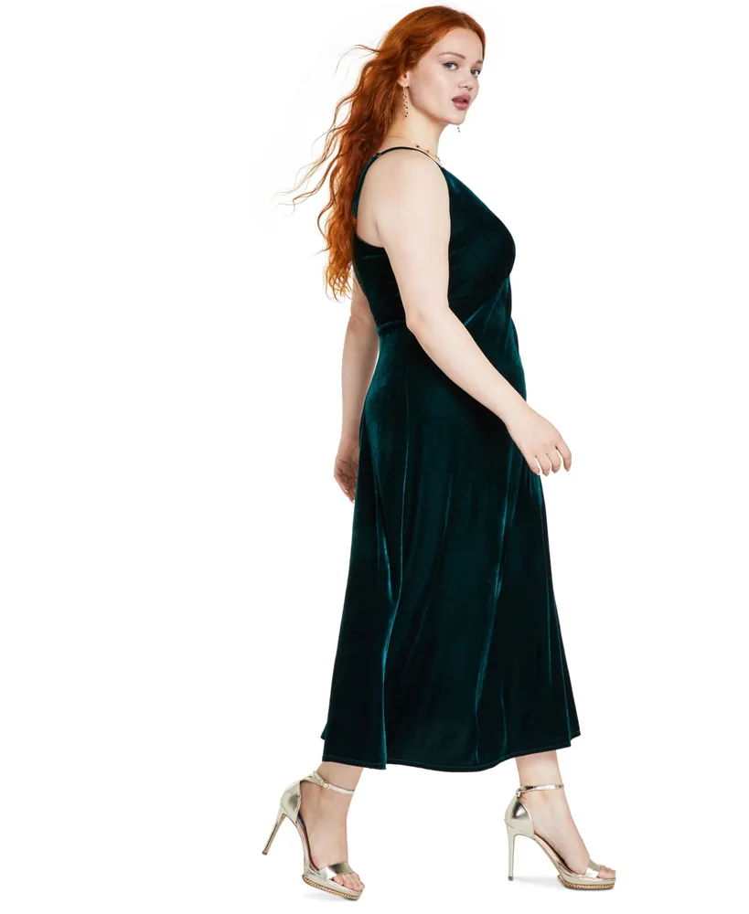 Taylor Plus Size Velvet Empire-Waist Sleeveless Midi Dress