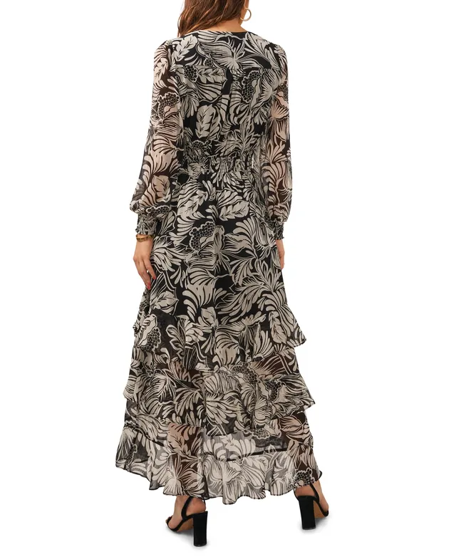 MSK Printed Tiered Smocked-Waist Flutter-Sleeve Dress - Macy's