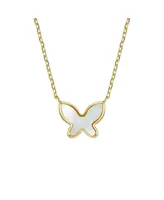 14k Gold Plated with Mother of Pearl Butterfly Pendant Layering Necklace