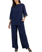 Jm Collection Women's Wide Leg Gauze Pants