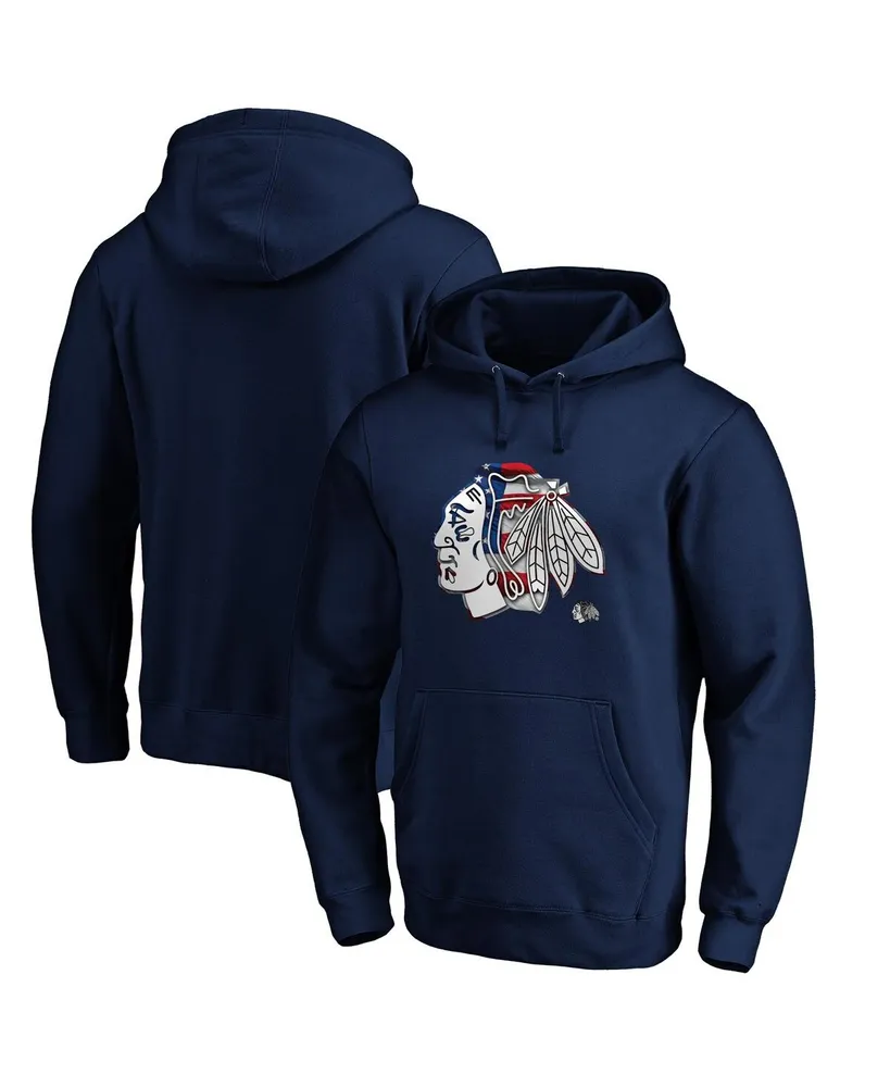 Men's Fanatics Navy Chicago Blackhawks Banner Wave Logo Pullover Hoodie