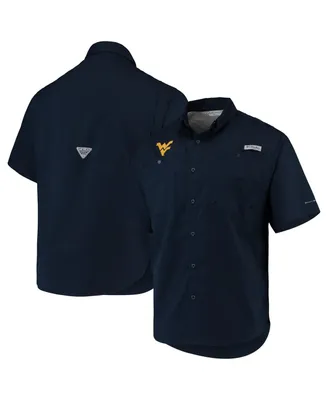 Men's Columbia Navy West Virginia Mountaineers Pfg Tamiami Omni-Shade Button-Down Shirt