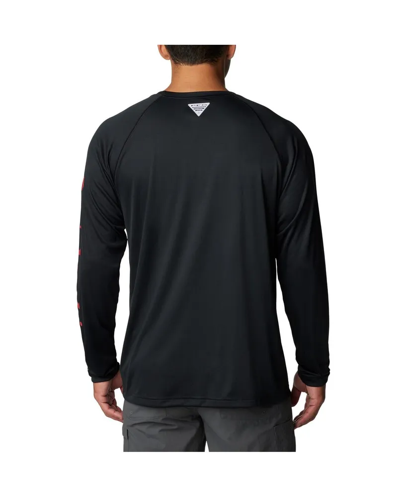 Men's Columbia Black Georgia Bulldogs Terminal Tackle Omni-Shade Raglan Long Sleeve T-shirt