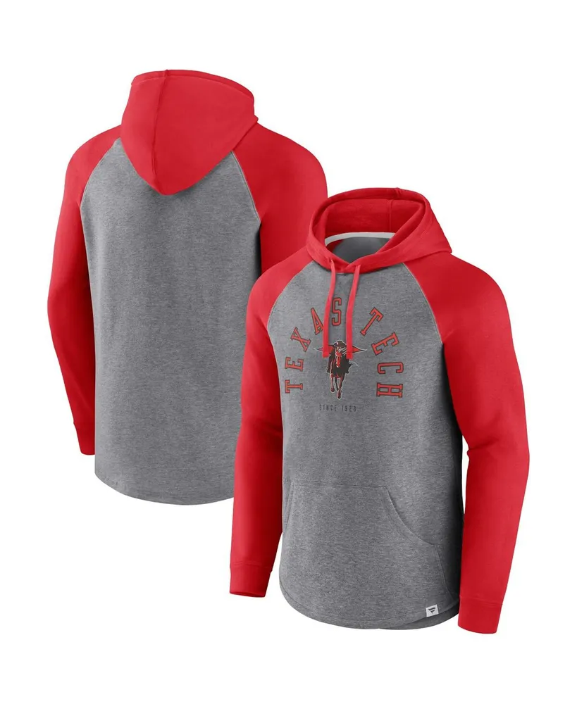 Fanatics Men's Fanatics Red, Heather Gray Texas Tech Red Raiders Wrap Up  Raglan Pullover Hoodie