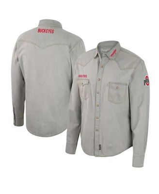 Men's Colosseum x Wrangler Gray Ohio State Buckeyes Cowboy Cut Western Full-Snap Long Sleeve Shirt